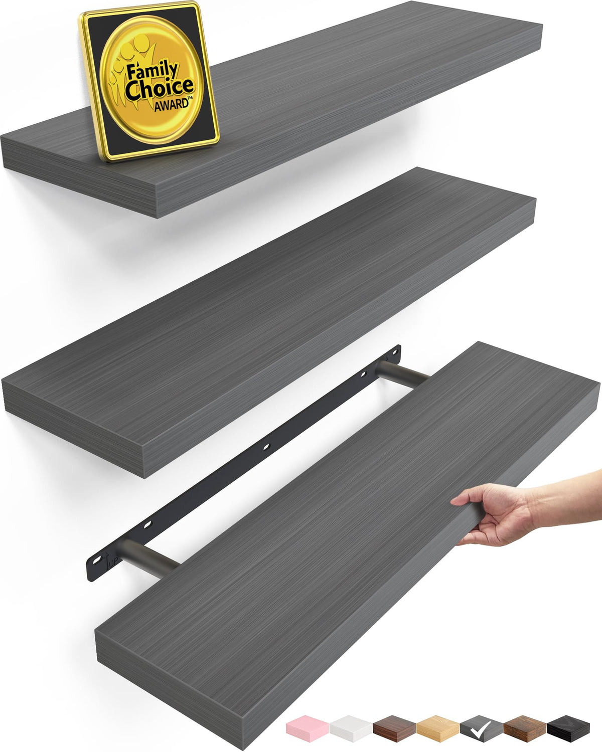 BAYKA Rustic Brown Floating Shelves 35.4in, Set of 2, Wall Mount Wood Shelf