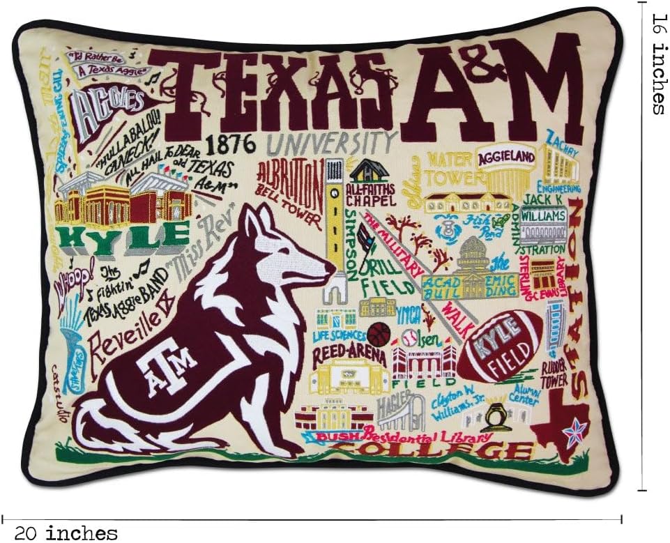 Catstudio Texas A&M Aggies Hand Embroidered Throw Pillow