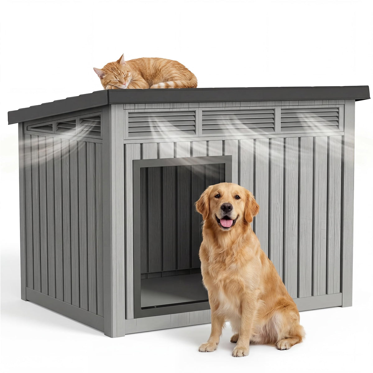 DRATO Large Dog House Outdoor for Indoor with Weatherproof & Removable Roof,Fits Small to Large (Black, 42.87 * 32.95 * 31.61'')