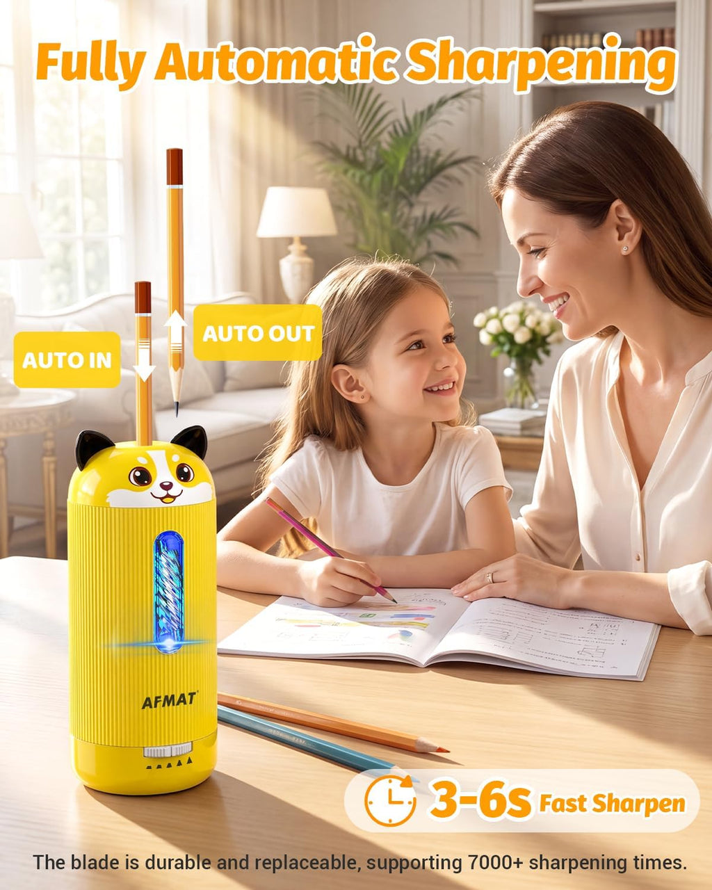 AFMAT PSJ6 Electric Pencil Sharpener, Fully Automatic, for 6.5-12mm Pencil