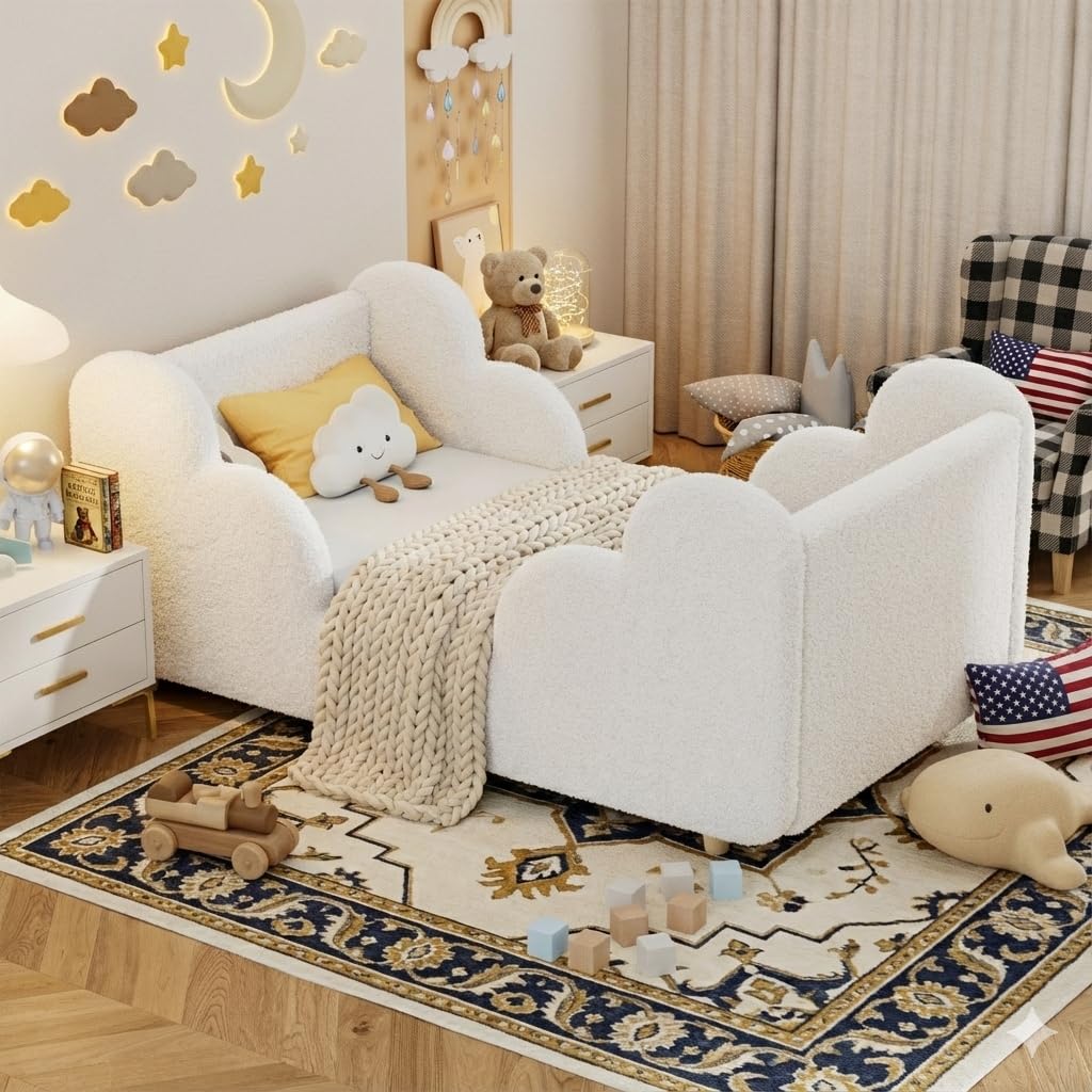 DoCred Toddler Bed, Upholstered Montessori Floor Bed with Dual Entrances