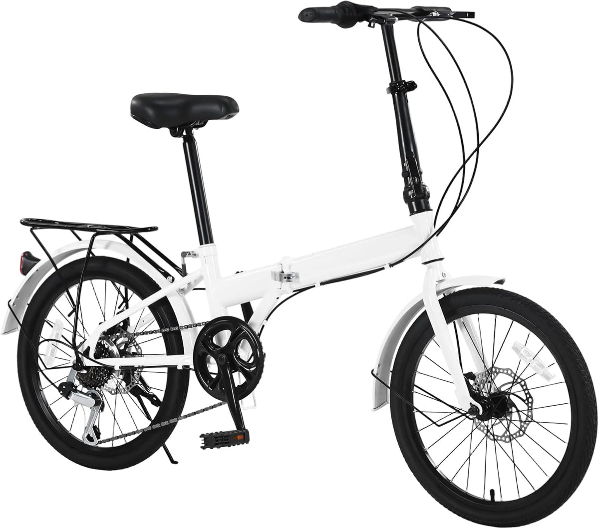 20-Inch Folding Bike, Foldable Bike for Adults Adjustable Seat Height & Elevable Handlebars Store in The Trunk 7-Gear Transmission Front and Rear Disc Brakes for Traveling