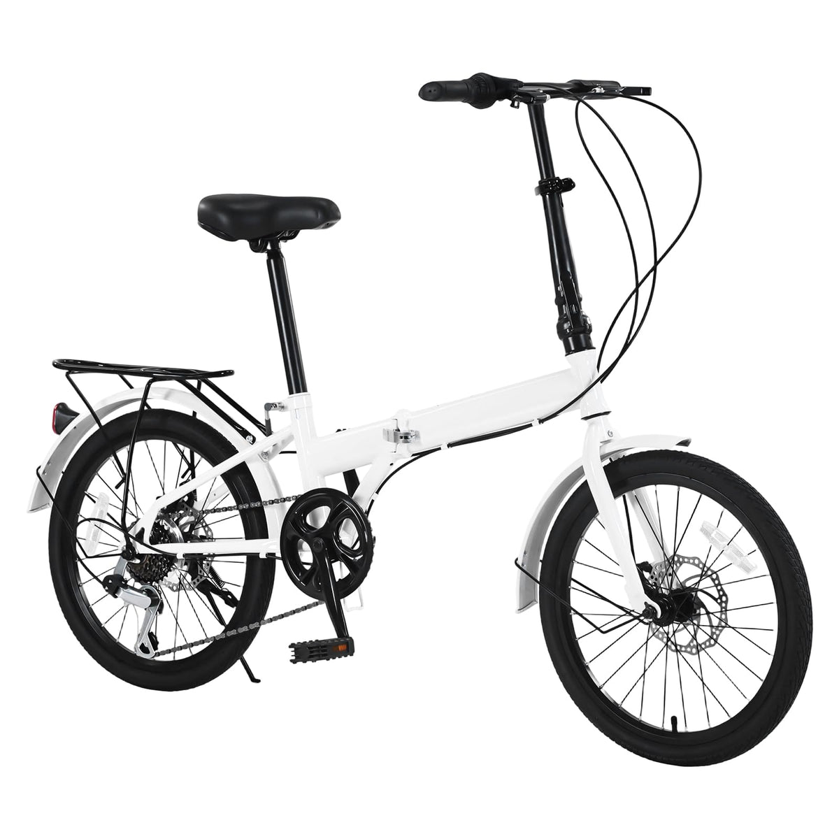 20-Inch Folding Bike, Foldable Bike for Adults Adjustable Seat Height & Elevable Handlebars Store in The Trunk 7-Gear Transmission Front and Rear Disc Brakes for Traveling