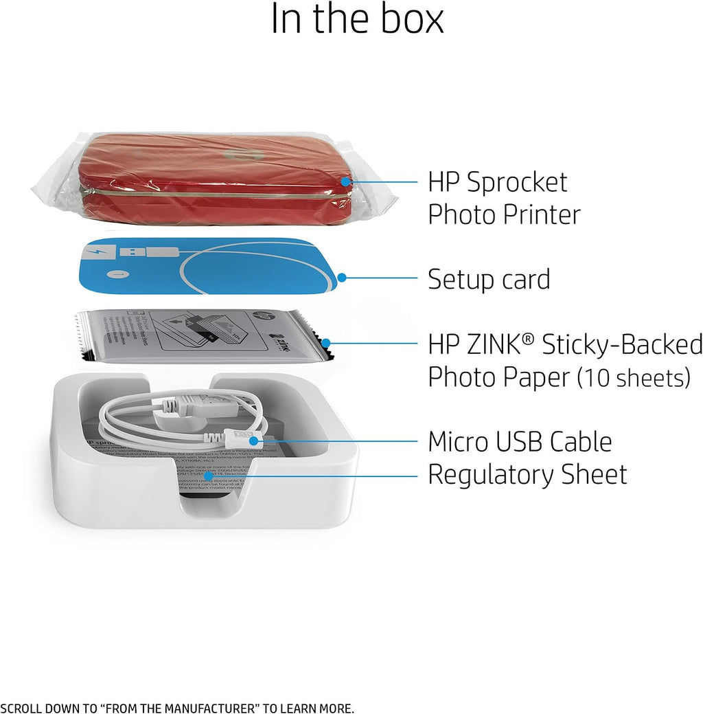HP Sprocket Portable Photo Printer, print social media photos on 2x3 sticky-backed paper - red (Z3Z93A)