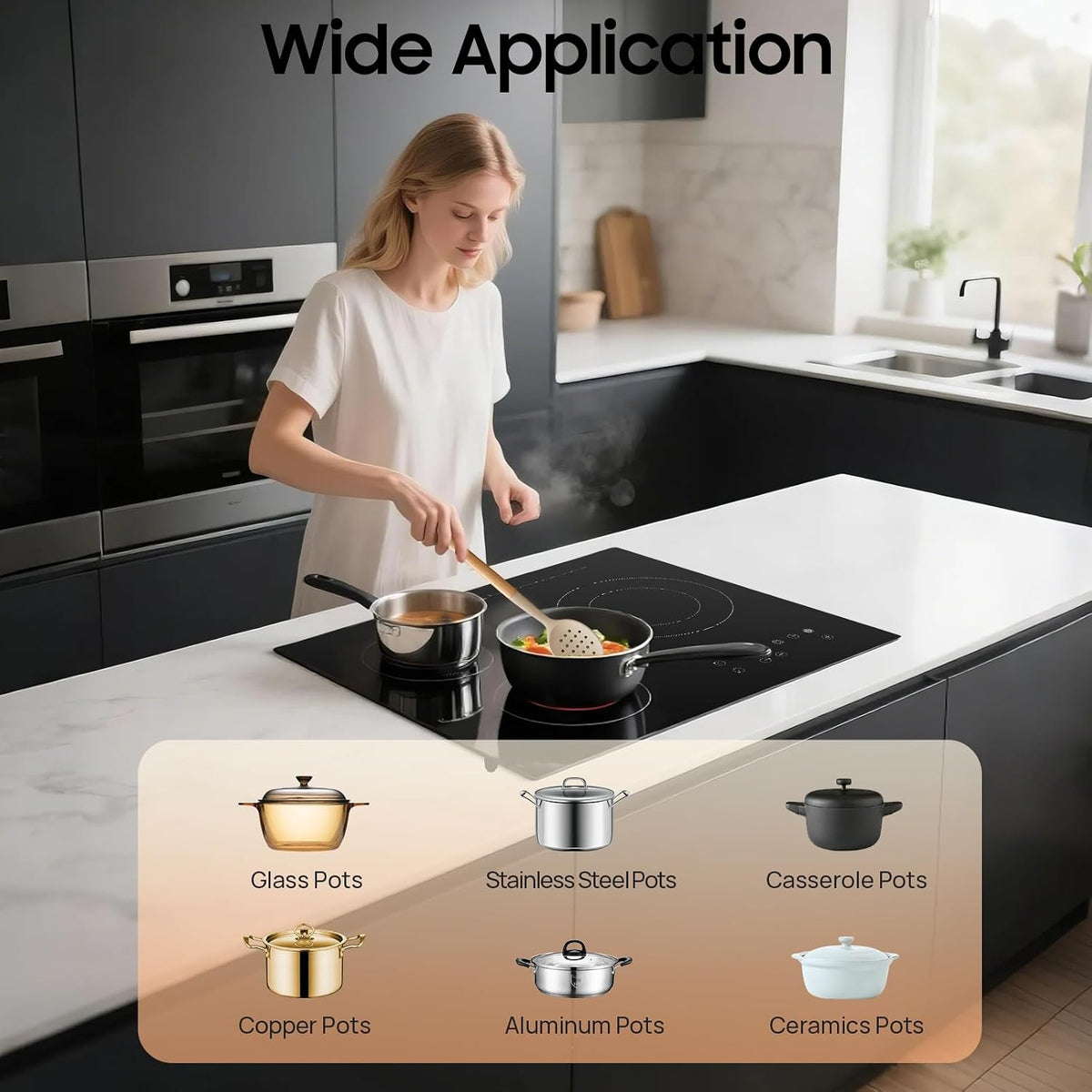 23 Inch 3 Burners Electric Cooktop w/ 9 Heating Level (No Plug)