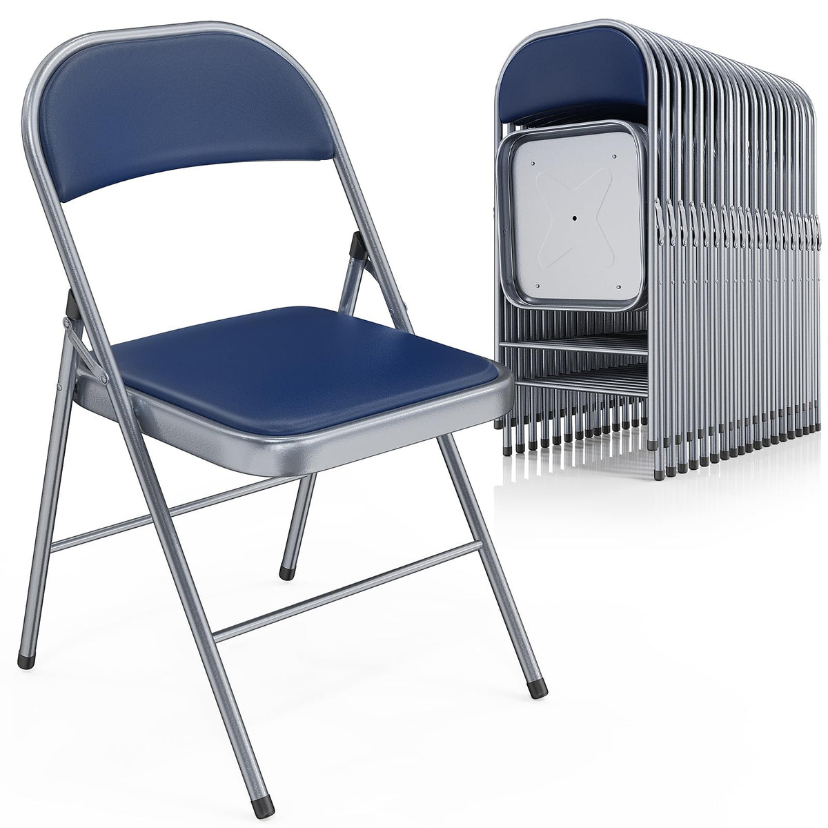VINGLI 10 Pack Folding Chairs with Padded Seats, Metal Frame with Pu Leather Seat & Back, Capacity 350 lbs, Black