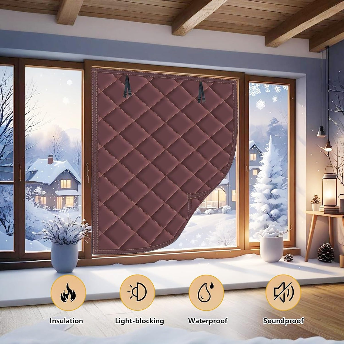 W50-200cm Insulated Window Cover, Waterproof Window Insulation for Winters, Blackout Door Windows Covering, Car Thermal Insulated Kit, 1PCS(Black,55x106in/140x270cm)