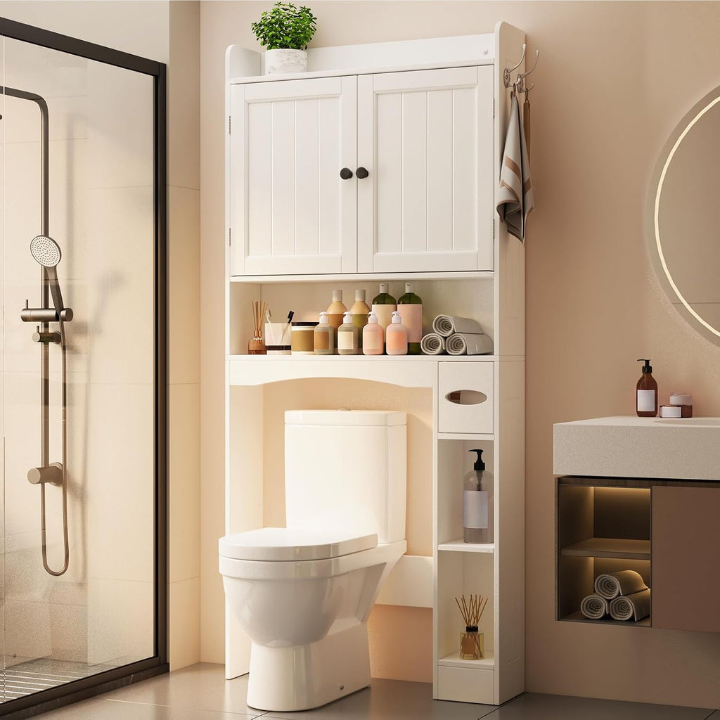 Ahomly Over The Toilet Storage Cabinet, 29.9" W x 70.3" H, White