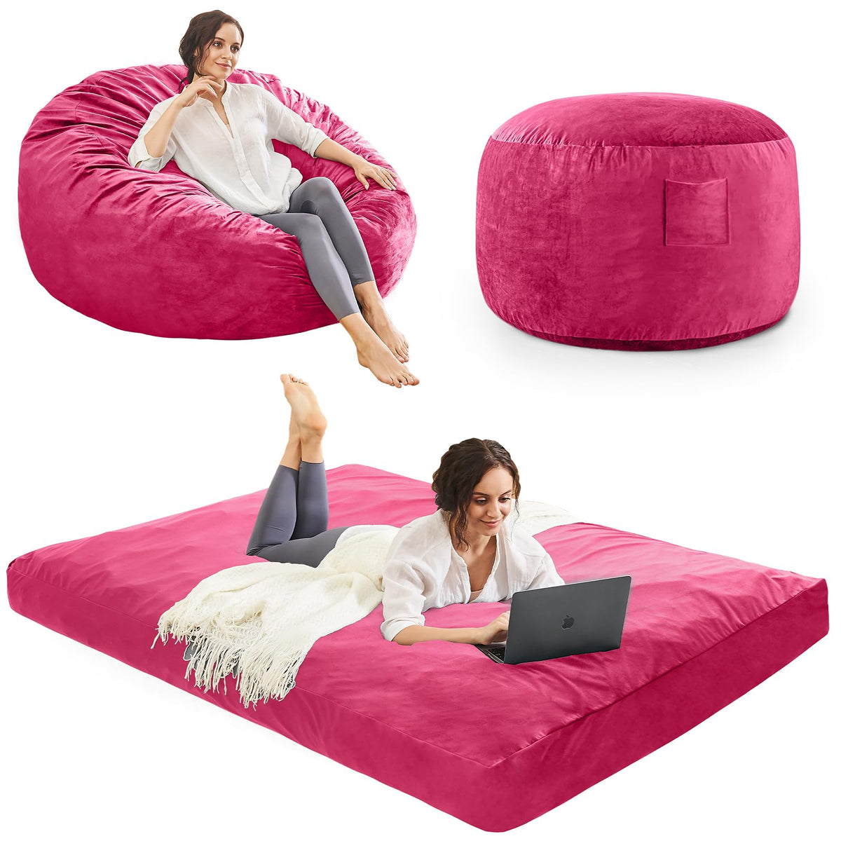 Bean Bag Chairs for Adults - Giant Bean Bag Convertible Floor Sofa
