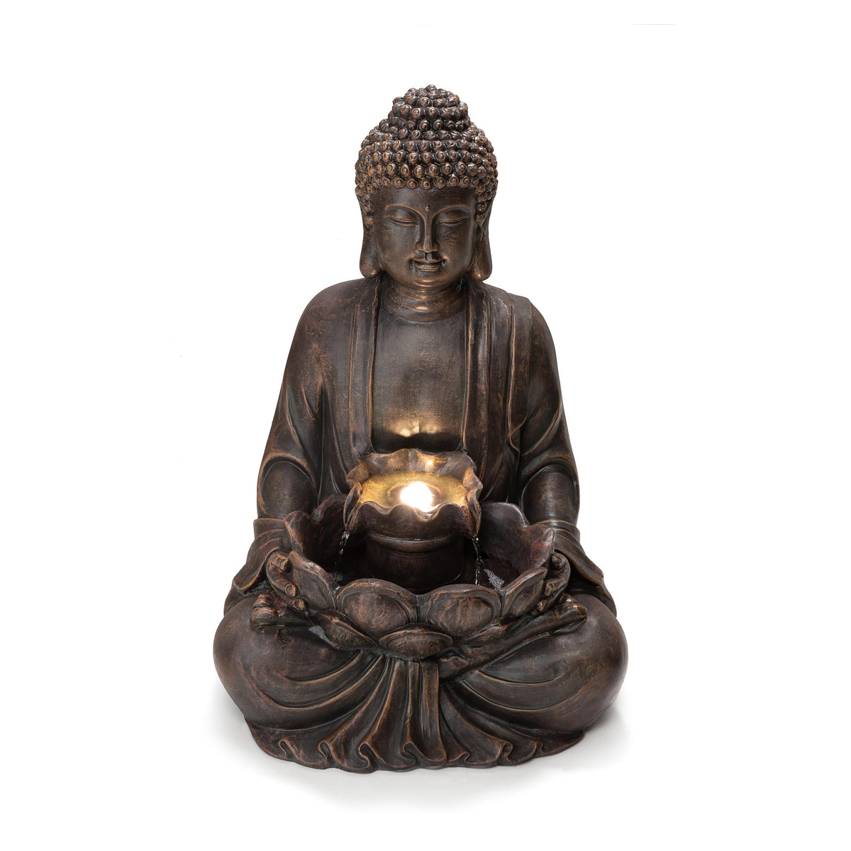Glitzhome Buddha Statue 28" H, Outdoor Large Statue Zen Style Buddha Fountian with LED Light & Pump Polyresin Outdoor Floor Freestanding Fountain Garden Buddha Sculptures & Statues Lawn Décor