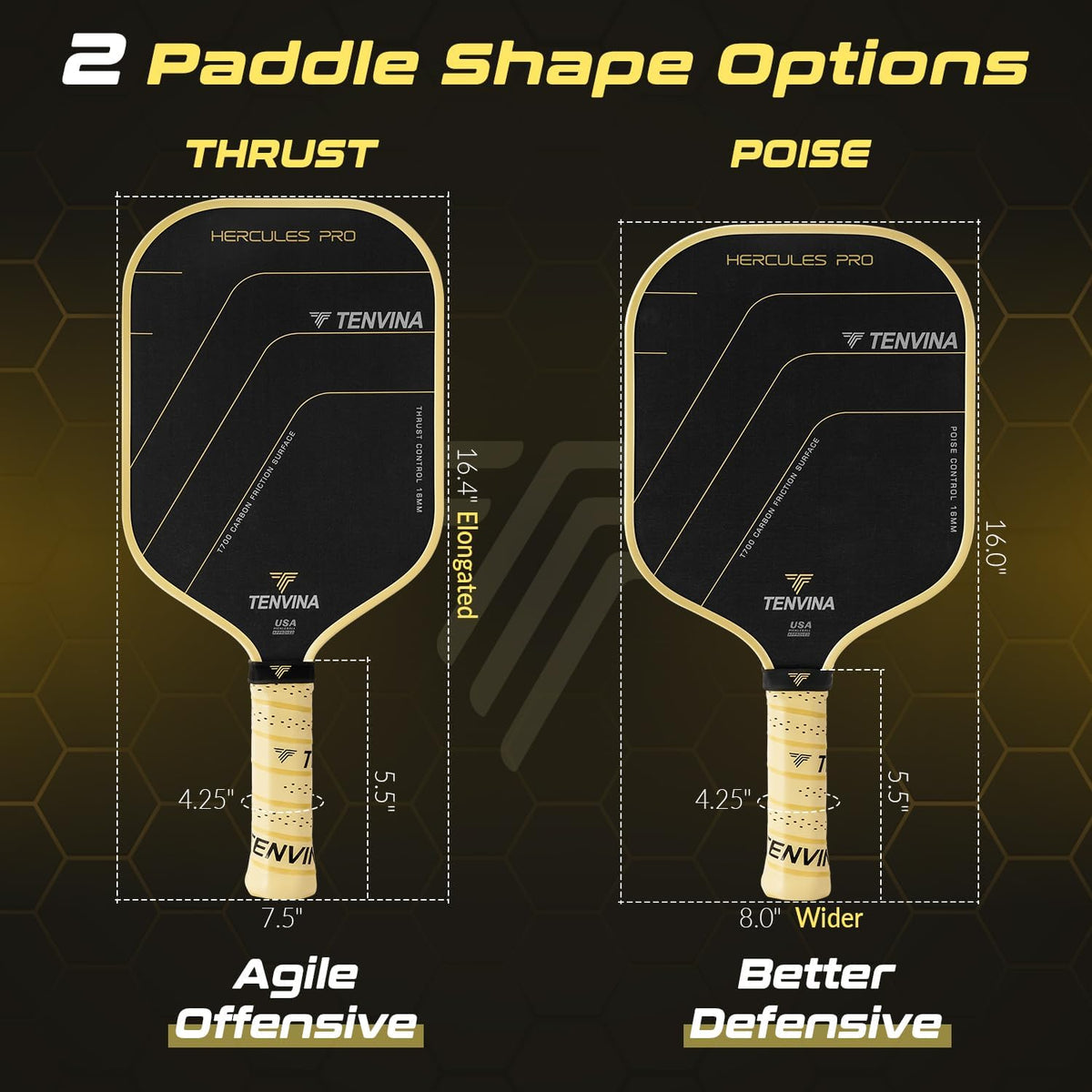 TENVINA Pickleball Paddles Set of 2, Thermoforming 4-Layer T700SC Friction Carbon Fiber Pickleball Paddle, Professional USAPA Approved Pickle Ball Paddle Providing Strong Power and Spin