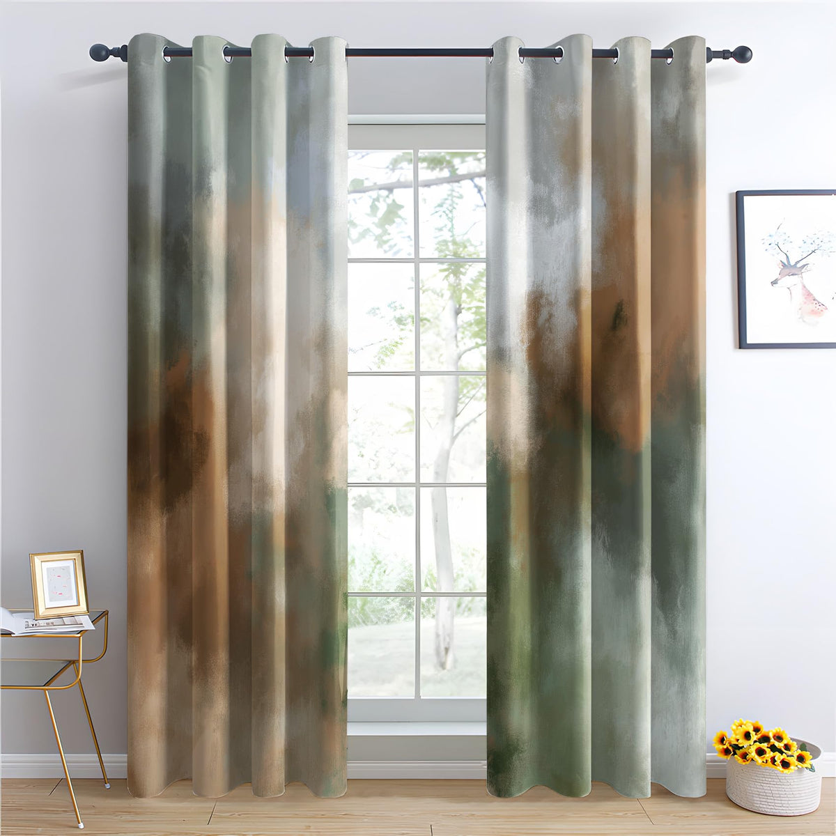 Mid Century Blackout Curtains & Gifts, Thermal Insulated Room Darkening Grommet Drapes for Bedroom Living Room, Minimalist Modern Abstract Window Treatments, 108 Inch Drapes 2 Panel Set