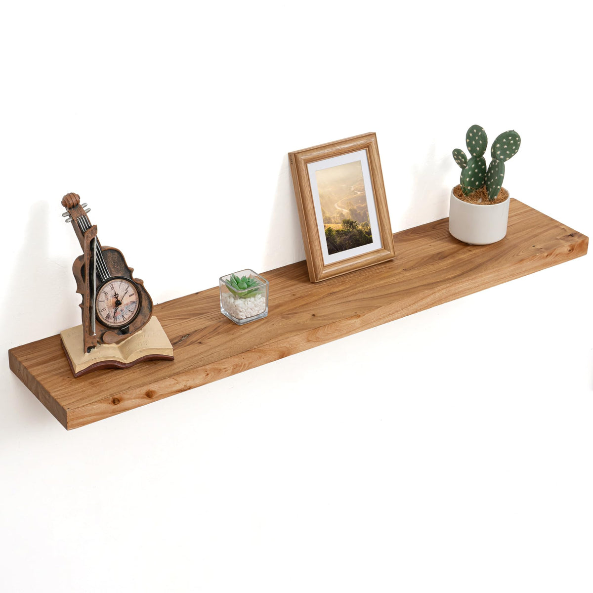 Floating Shelves for Wall, Solid Elm Wood Shelves, 24in Set of 2, Natural