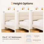 GRUSIGN King Size Platform Bed Frame with Velvet Headboard, Adjustable Height Wooden Slats Support, Upholstered Mattress Foundation, Fits Mattress or Mattress with Box Spring, Easy Assembly, Beige