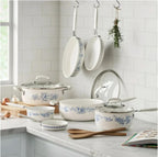 Pioneer Woman Style Agatha 12-Piece Aluminum & Ceramic Classic Cookware Set Blue