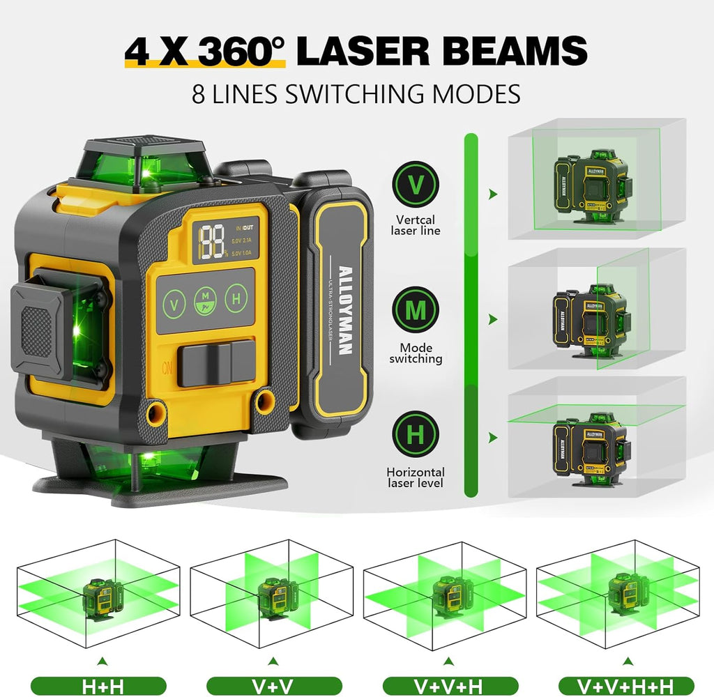 Alloyman Laser Level with Tripod, Laser Level 4× 360° Self Leveling