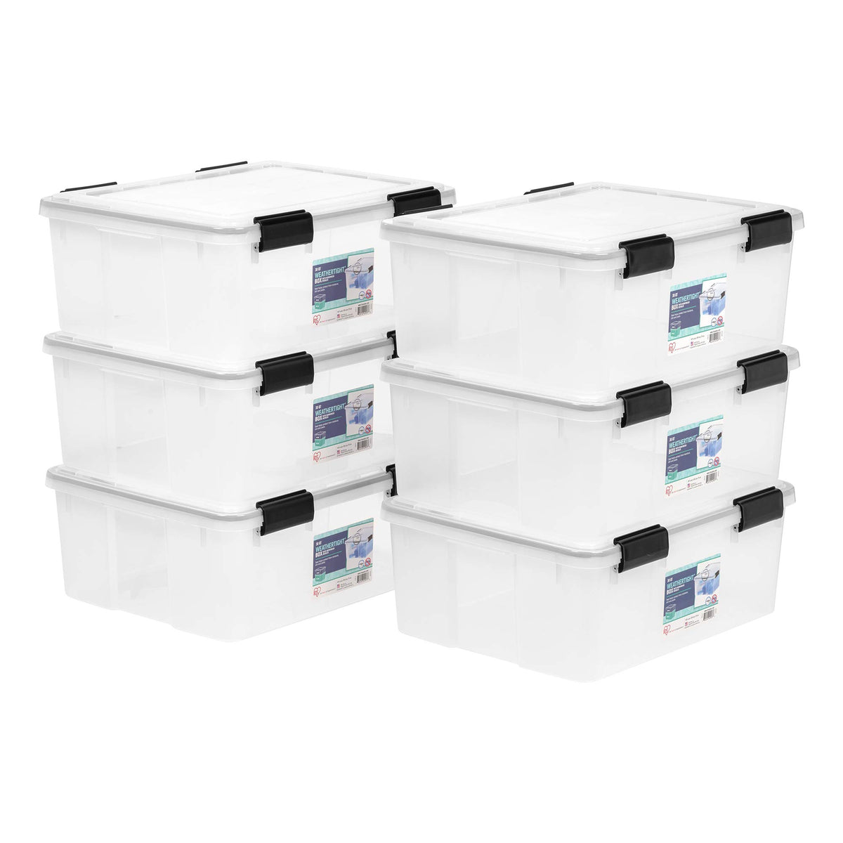 IRIS USA 6-Pack 19 Qt Storage Bins with Gasket Lids, Clear/Black