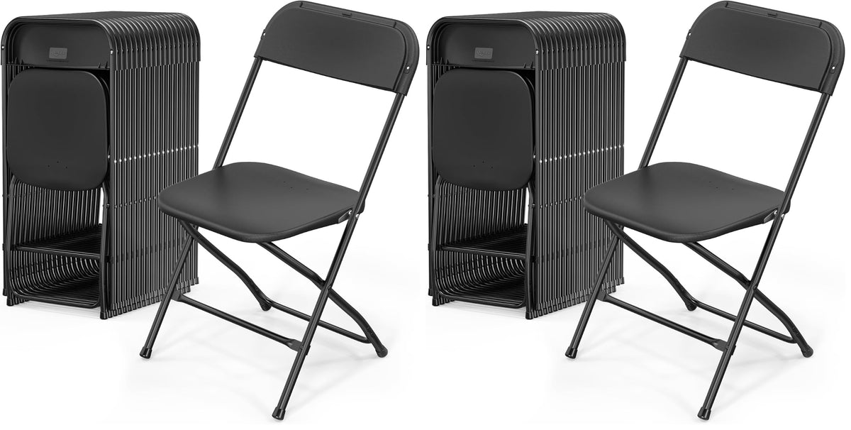 VINGLI 40 Pack Black Plastic Folding Chair, Indoor Outdoor Portable Stackable Commercial Seat with Steel Frame 350lb. Capacity for Events Office Wedding Party Picnic Kitchen Dining