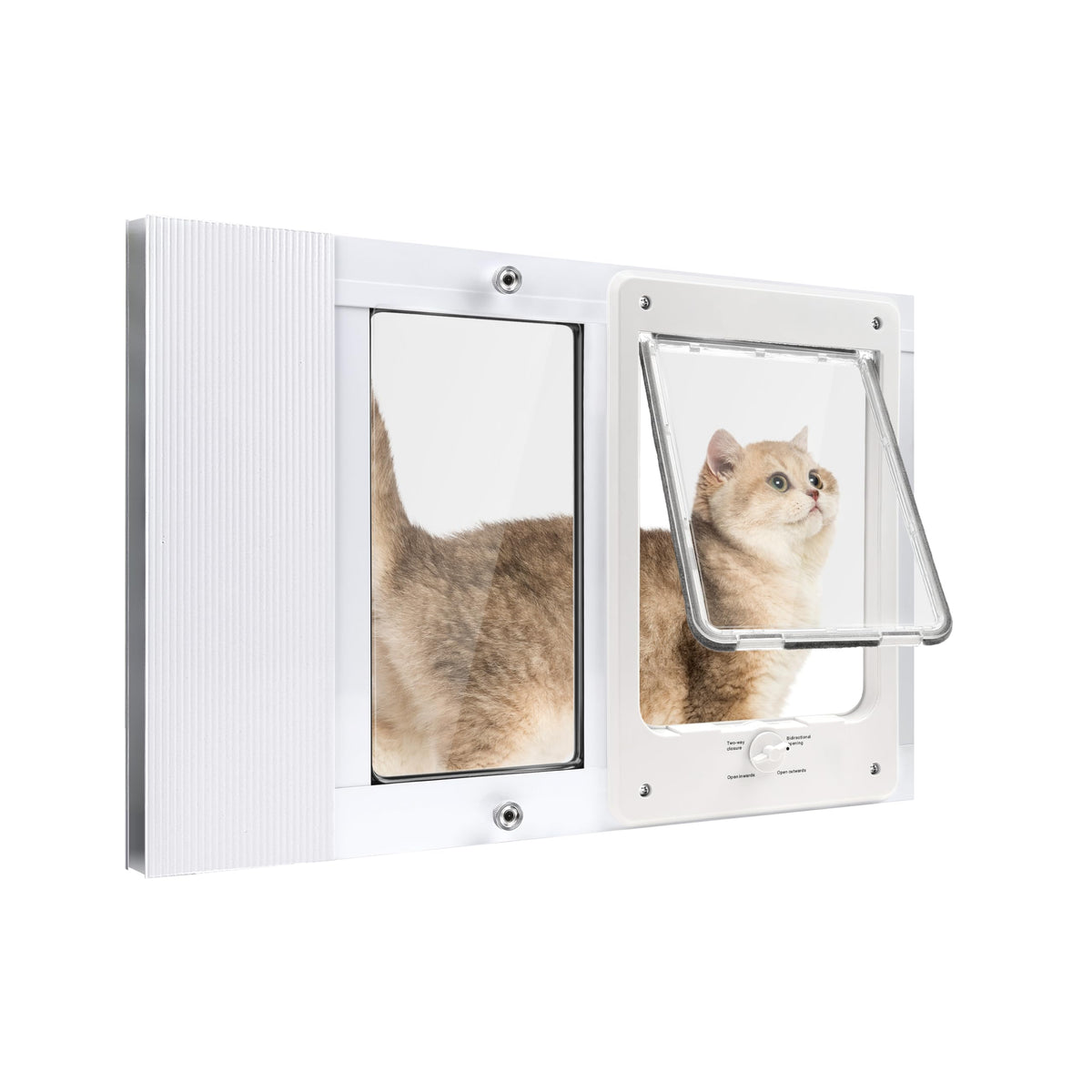 Cat Door for Window & Small Dog, Quick Damage-Free Install, 21"-23 4/5" Width Adjustable, All Aluminum Frame, 4-Way Lock, Magnetic Closure, Extra Window Lock & Sealing Strips (XS)
