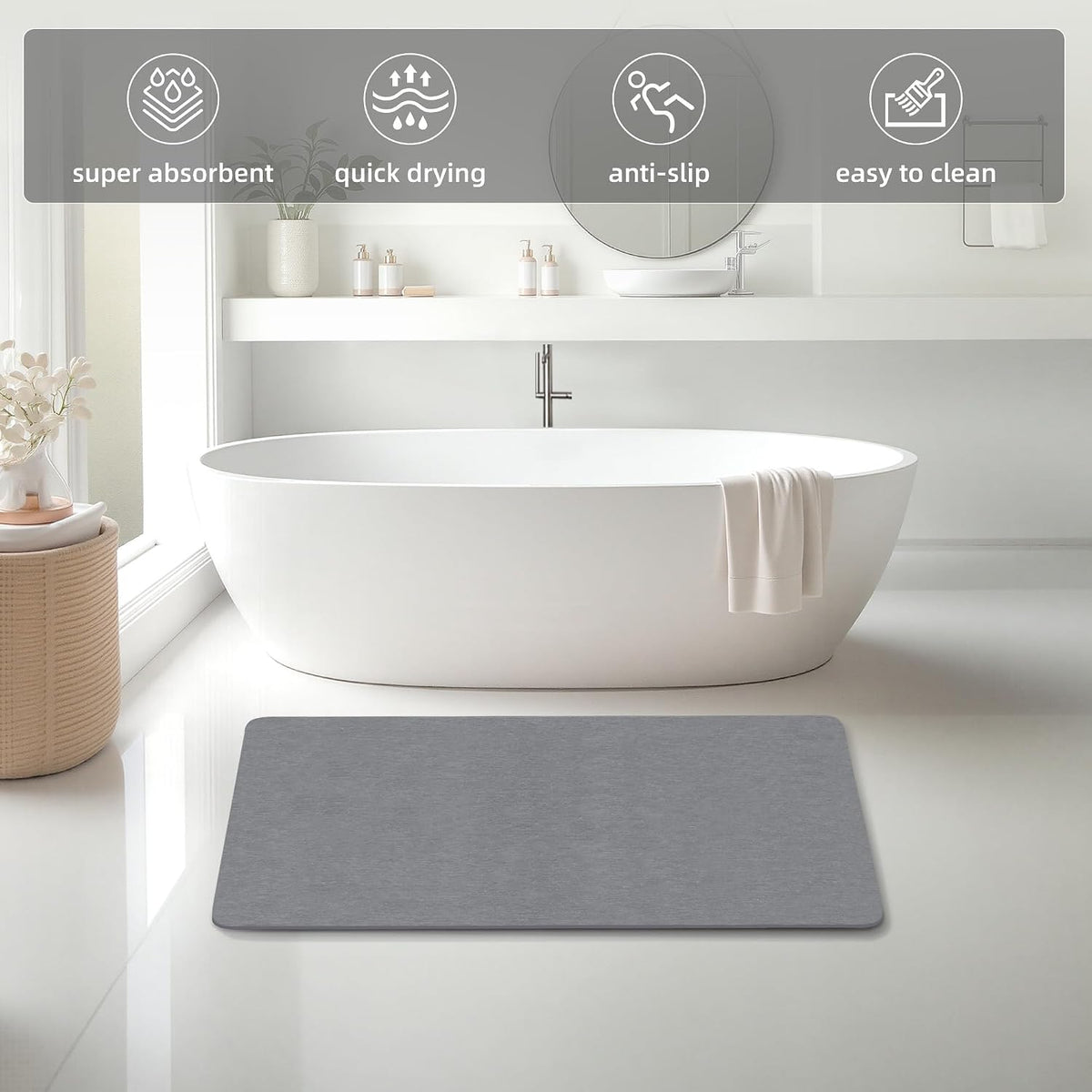THMINS Extra Large Stone Bath Mat, 36''x24'' Stone Shower Mat