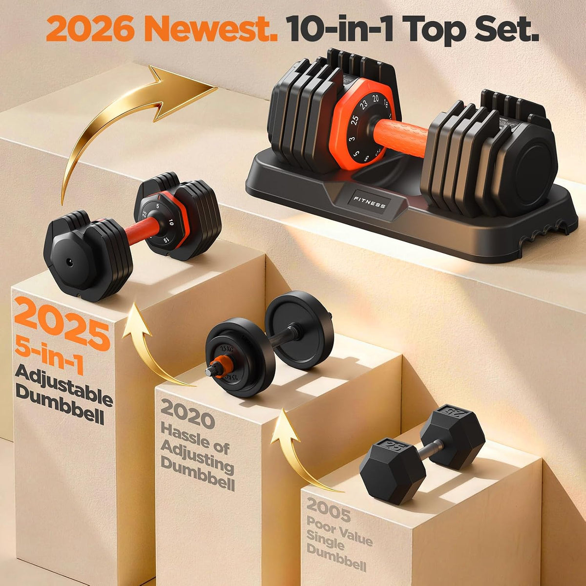 2026 FDB2 Updated Adjustable Dumbbell Set of 2, 5-in-1/10-in-1 Weights Dumbbell Set with Storage Box, 25lbs/55lbs Adjustable Weights with Anti-slip Silicone Grip, Weight Set For Home Gym Suit both Men and Women