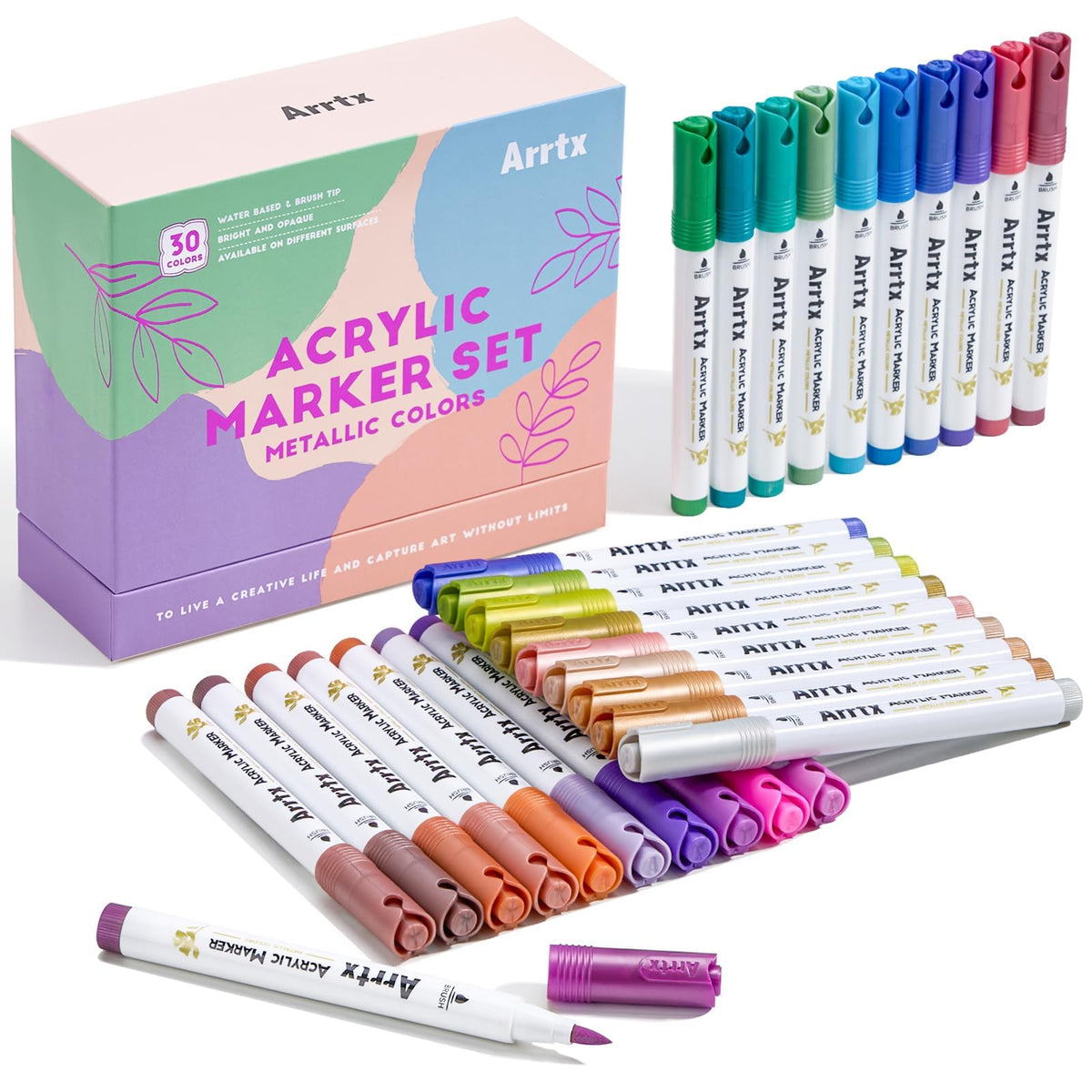 Arrtx 150 Colors Acrylic Paint Pens Paint Markers, Brush Tip Acrylic Pens for Coloring Books,Water-Based Waterproof,for Rock Painting,Stone,Ceramic DIY Art & Crafts