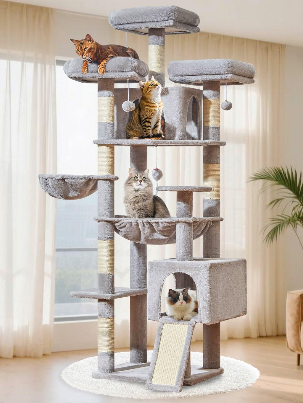 Taoqimiao Tall Cat Tree, 76In XL Cat Tower for Large Cats, 3 Padded Perches