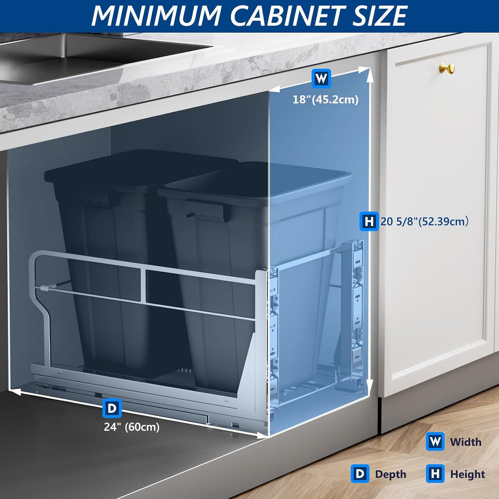 Insputer Dual 40QT Pull Out Trash Can Under Cabinet with Soft-Close Slides