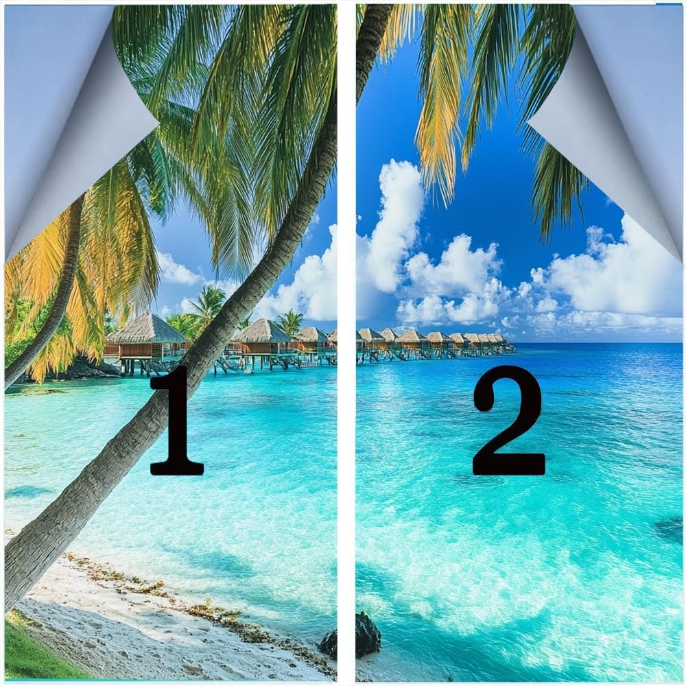 Beautiful Ocean Scenery Window Privacy Film 35.4Wx55.1L inch x 2pcs