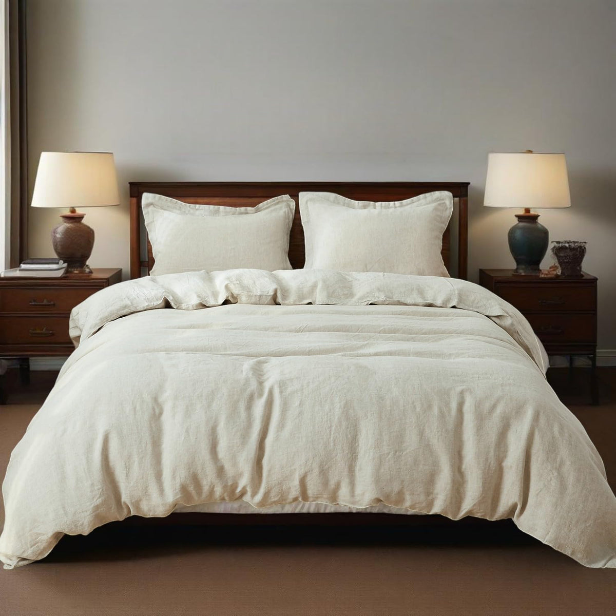 Simple&Opulence 100% Linen Duvet Cover Set, 3 PCS Natural French Flax Linen Duvet Cover King Size, Breathable Soft Comfy Linen Bedding Comforter Cover with 2 Pillowcases(Linen, 104"x92")