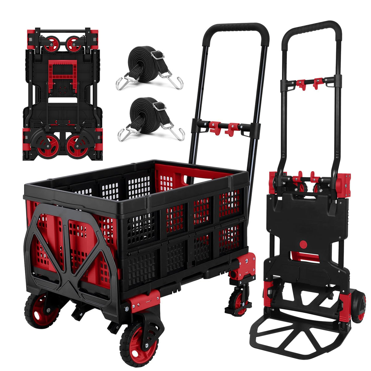 Upgraded 3 in 1 Convertible Folding Hand Truck with Brakes, Hand Truck Dolly Heavy Duty 660lbs Capacity, Stair Climbing Cart with Adjustable Shovel Board and Fixed Handle for Moving