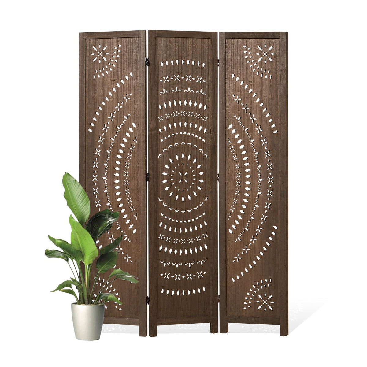 66.9Inch Folding Room Divider, 6 Panels Wood Carved Privacy Screens Free Assembled Freestanding Partition for Bedroom Home Office (Brown)