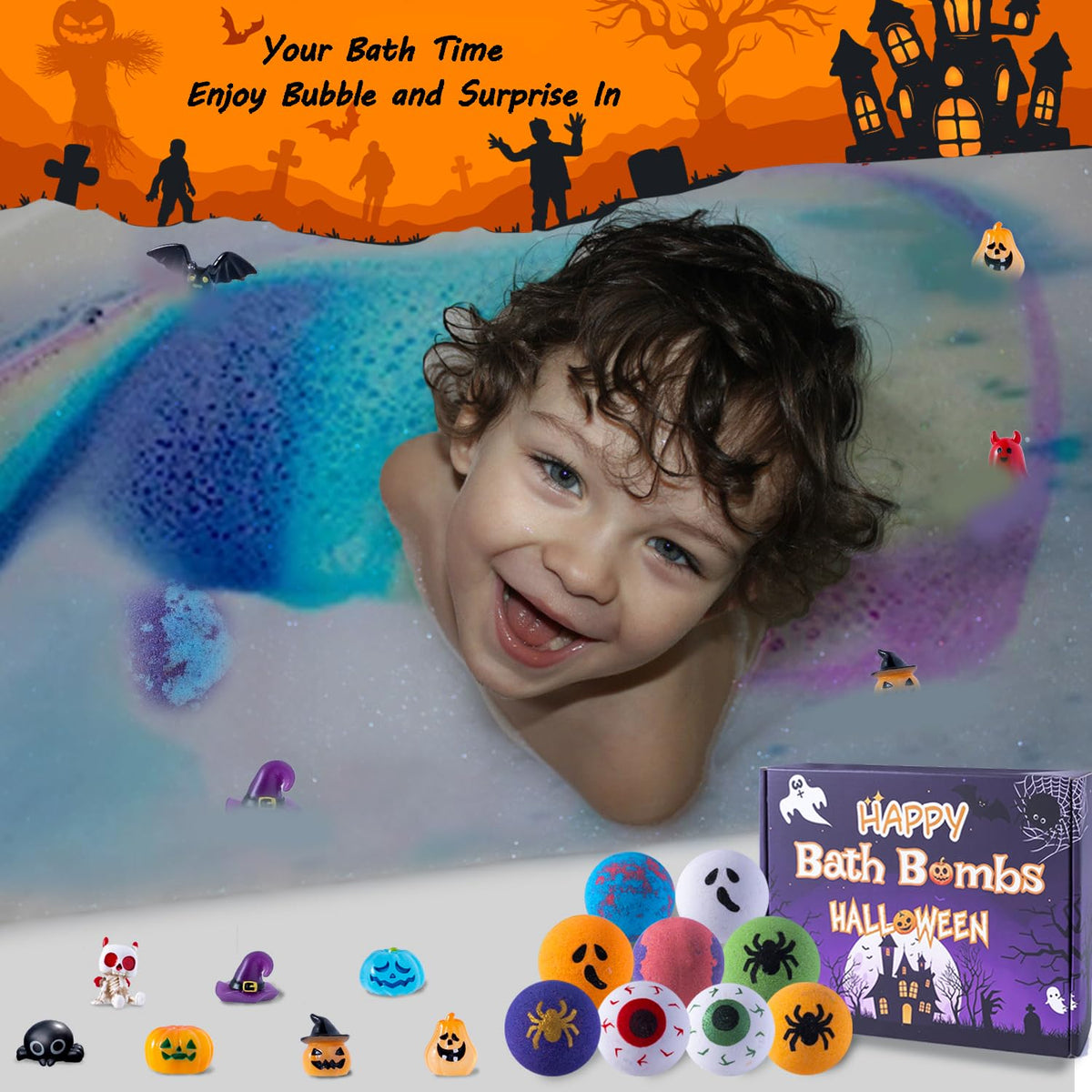 Halloween Bath Bombs for Kids with Surprise Inside 20 Pack Bath Bombs with Fruity Scents, Relaxing Aromas, Ideal Gift for boy Girls