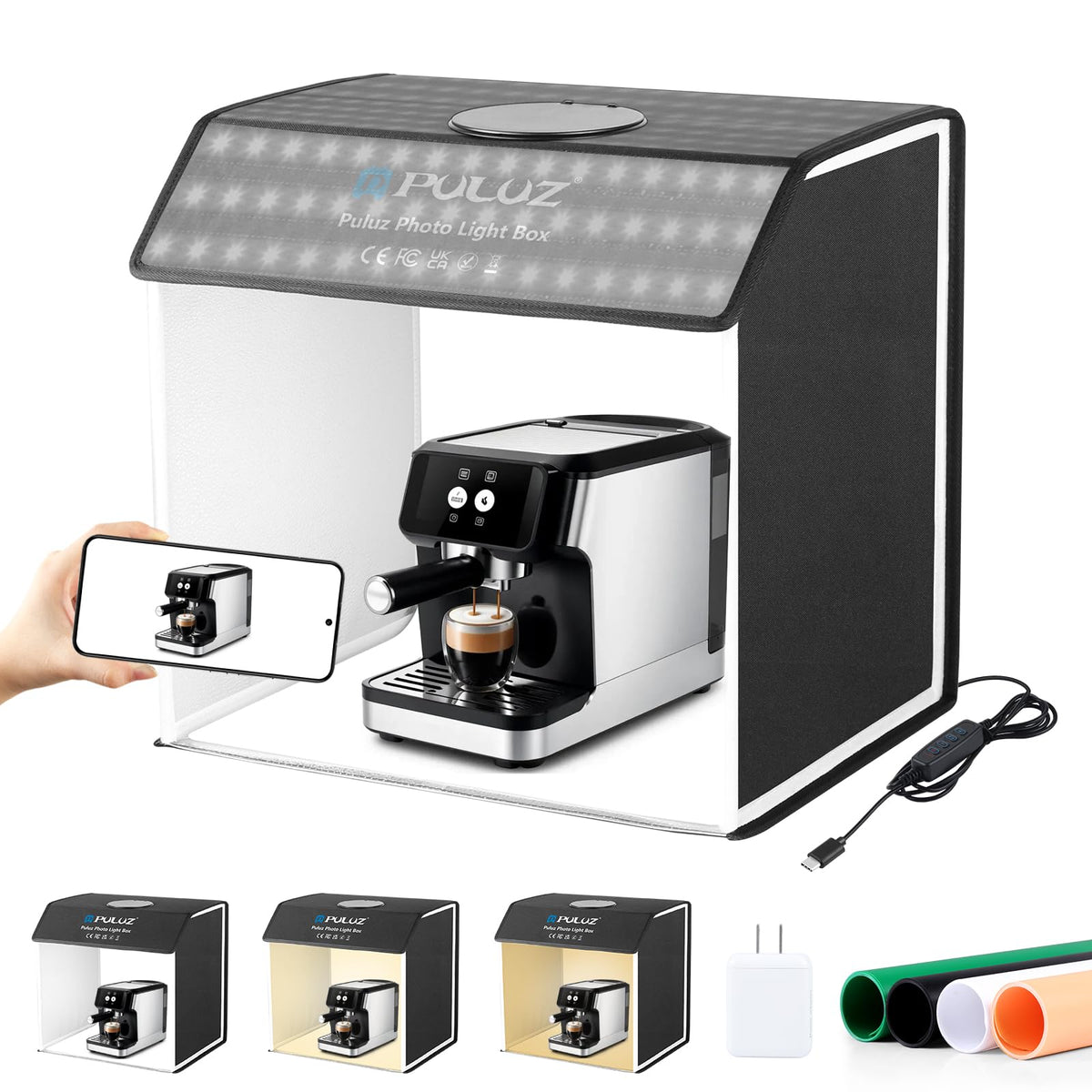 PULUZ Upgrade Light Box & Soft Box, 16"x16" Professional Shooting Tent with 480 LED Lights Photo Studio Light Box Photography with 4 Color PVC Backdrops for Jewelry and Product Photography