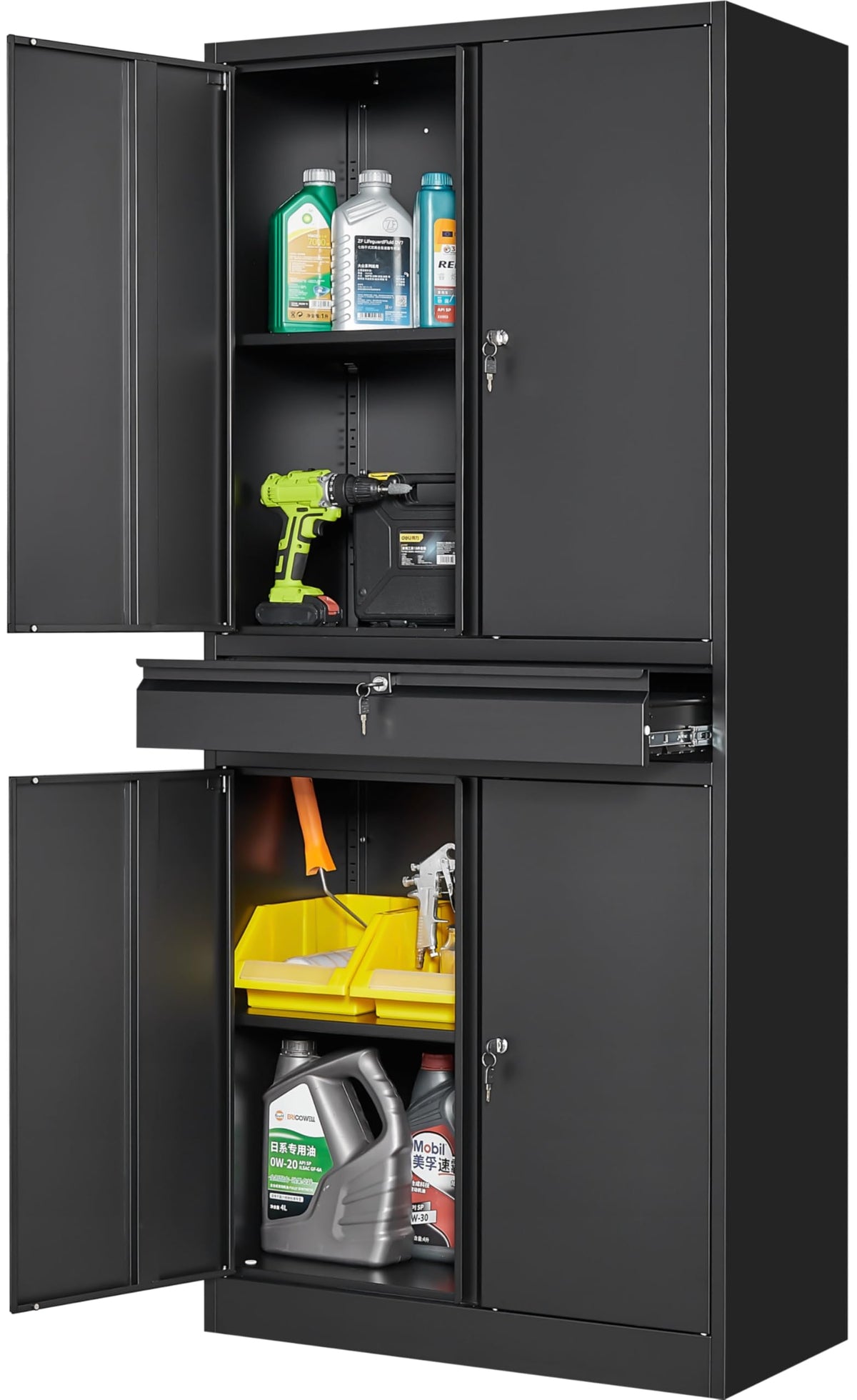 SISESOL Small Metal Storage Cabinet with Doors and Shelves,36 inch Black Locking Garage Cabinet,Lockable Short Steel Cabinets for Home,Office,Shop,Garage