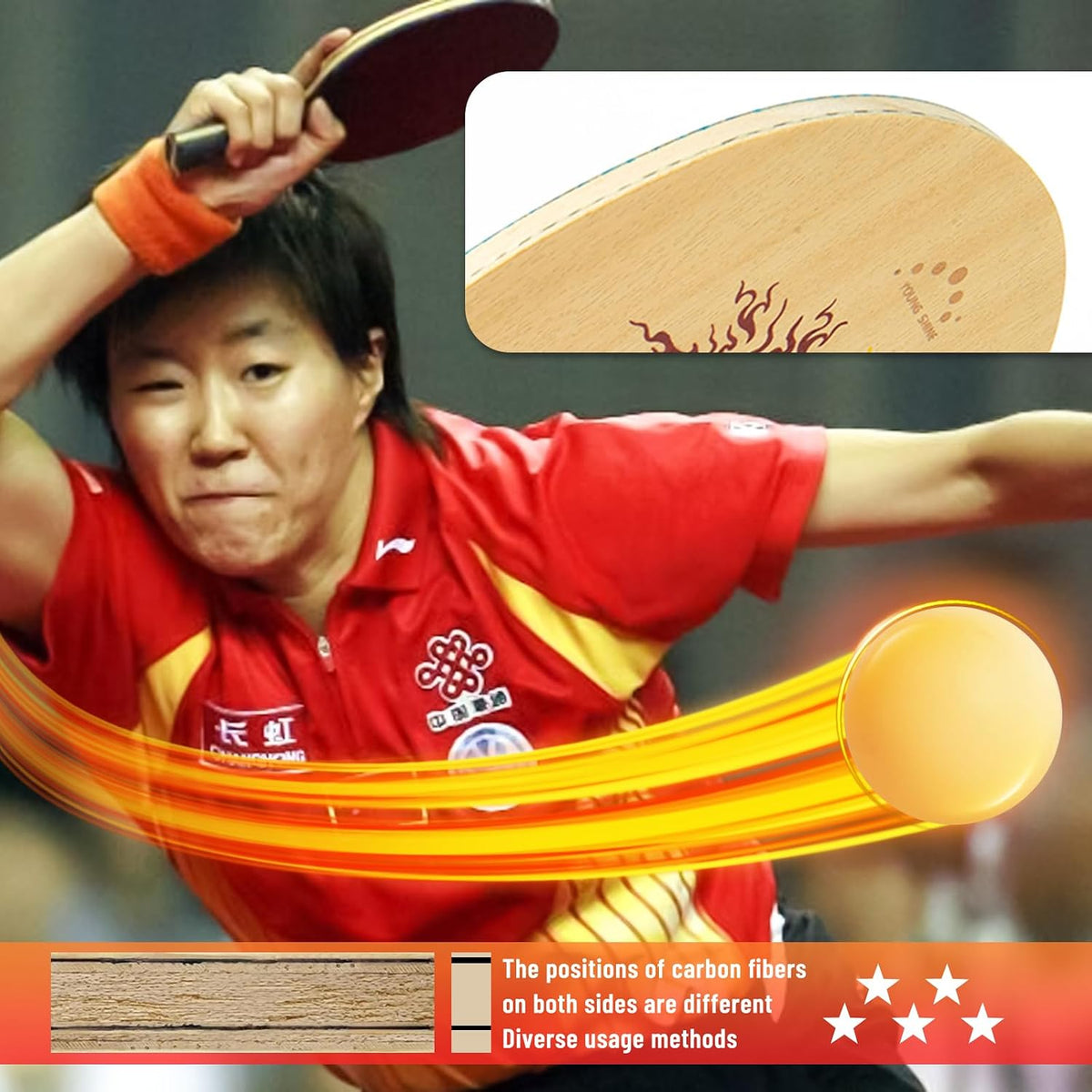 YAN-Wang Professional Ping Pong Paddle,Oneside is External and Otherside is Built-in Arylate Carbon Table Tennis Racket,for Intermediater and Advanced Players or Enthusiast (Single Racket)
