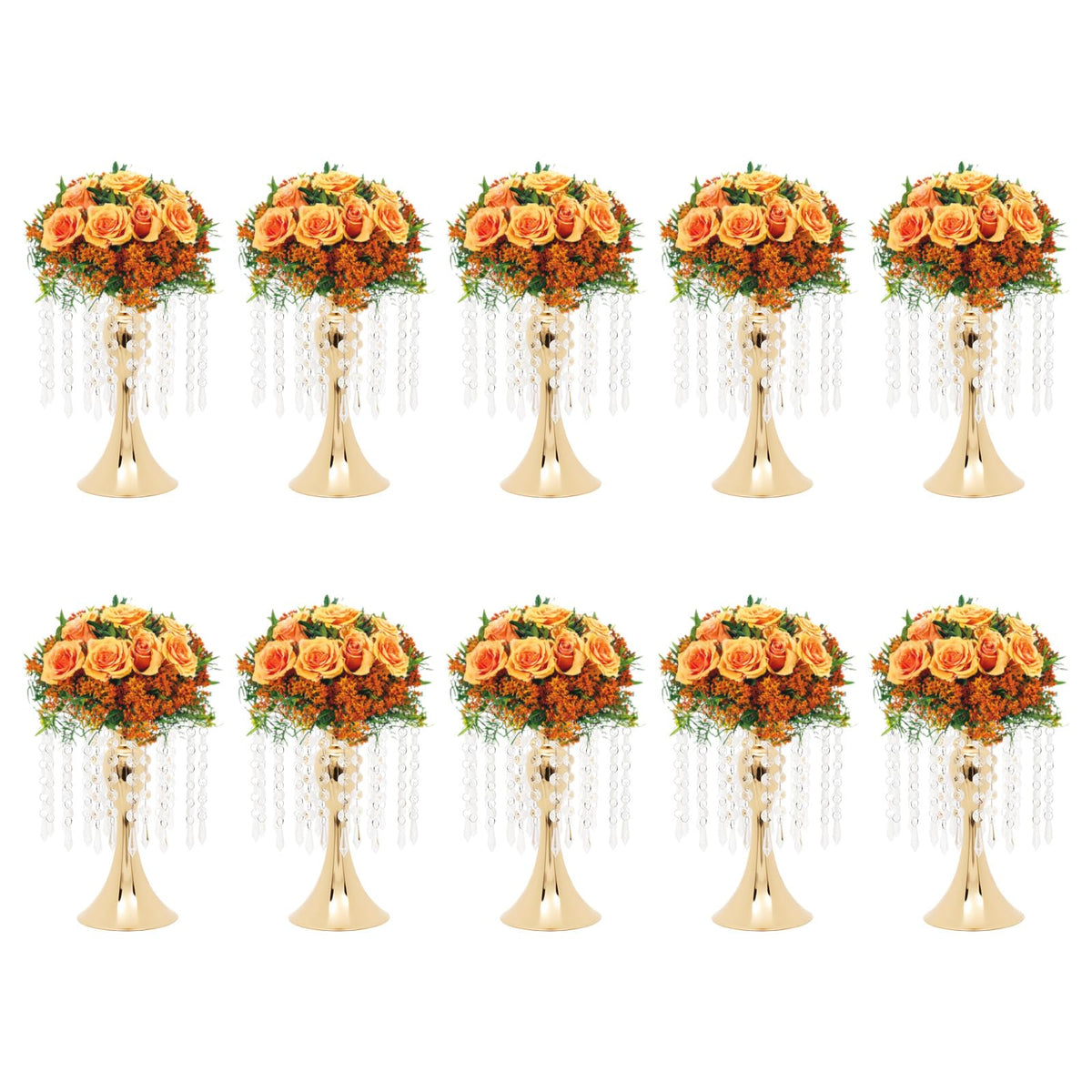 Wedding Centerpieces Gold Vases,10PCS Metal Flower Candle Holder with Sparkling Crystal Beads,Crystal Flower Vase Metal Flowers Stand for Party Tables Decorations (10PCS-Gold-14cm)