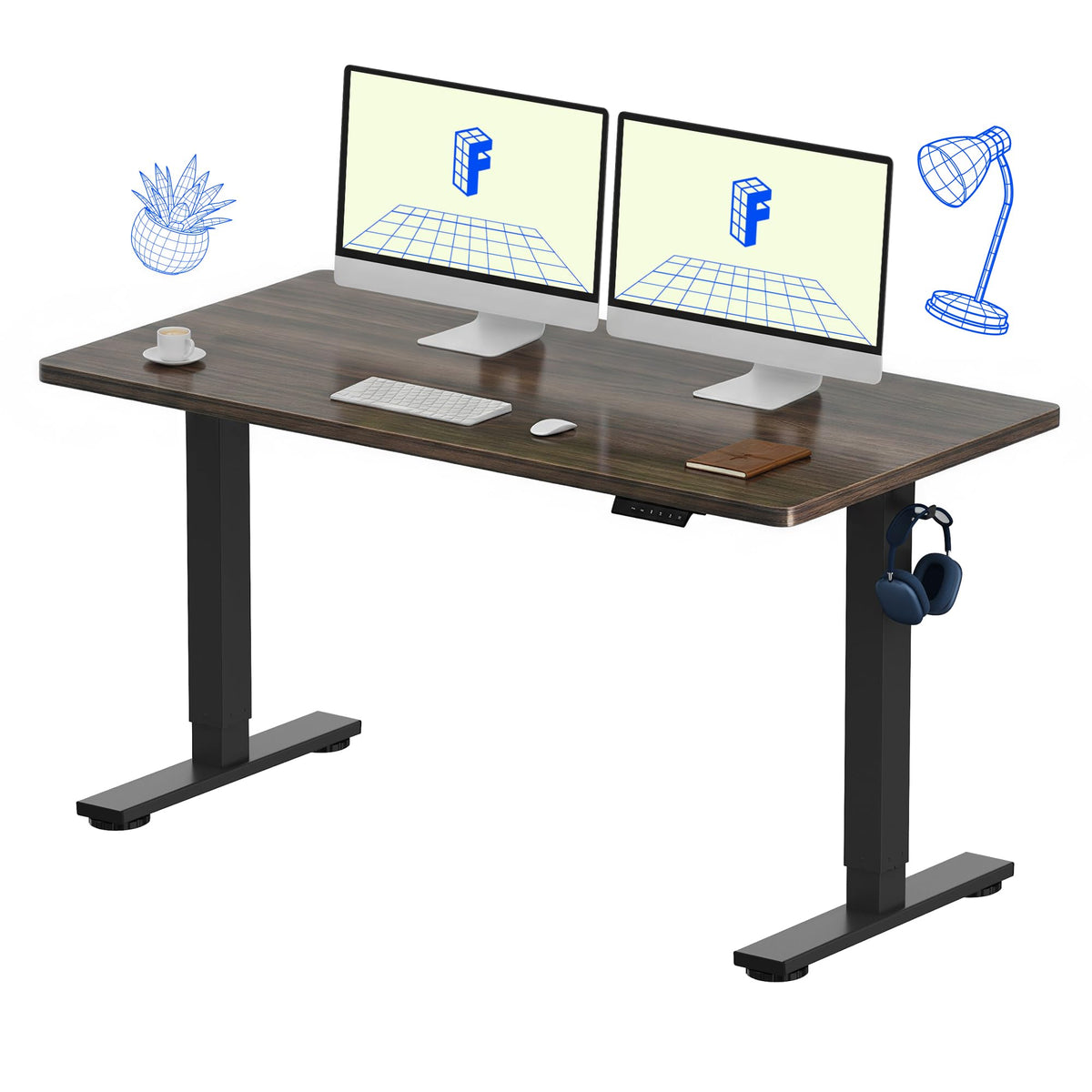 FLEXISPOT EN1 One-Piece Standing Desk, Electric Adjustable with 4 Memory Presets, 176 LBS Capacity, Stable & Quiet, Seamless Desktop for Home Office & Dual Monitors, 48"x24" Maple(White Frame)