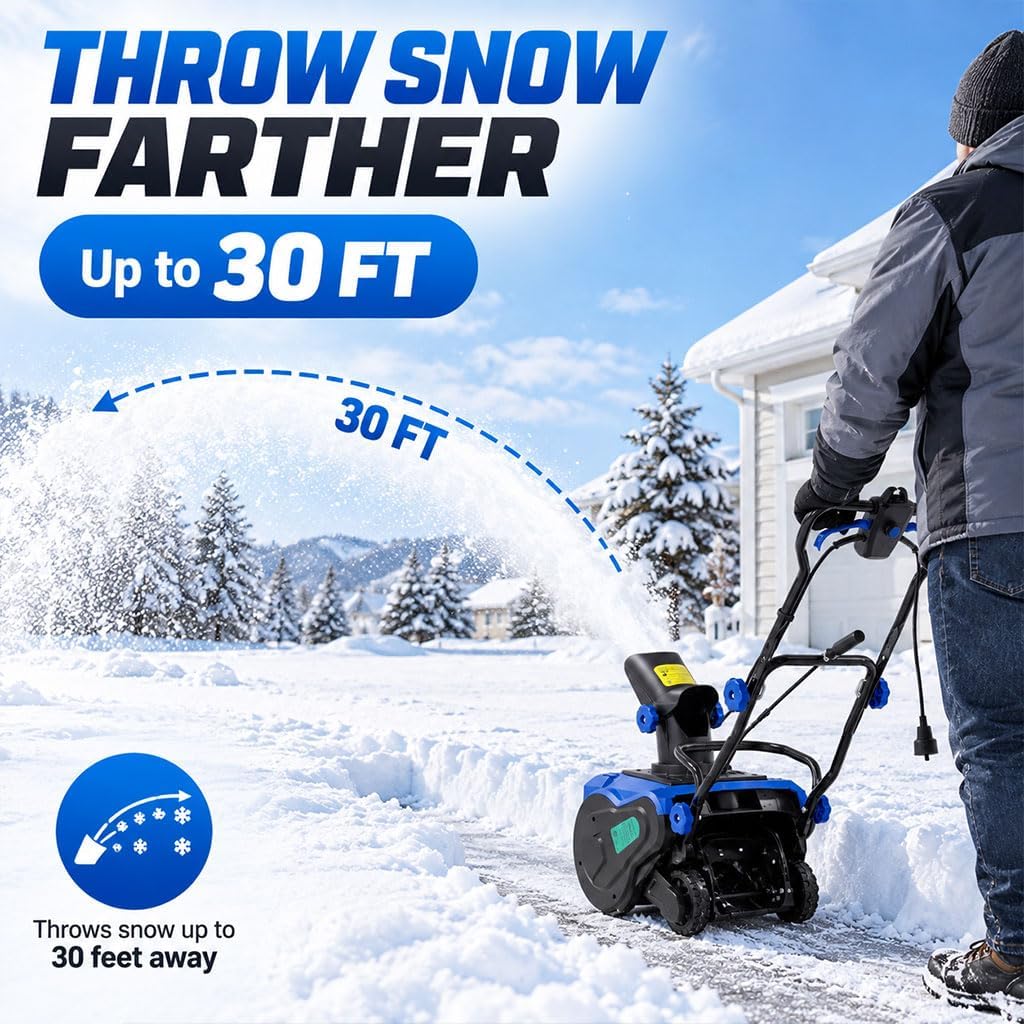20" Electric Snow Blower, 15-Amp Snow Thrower with 3100 RPM Motor, 10" Clearing Depth, 30FT Throwing Distance & 180° Rotating Chute, Powerful Corded Snow Machine for Driveways & Walkways