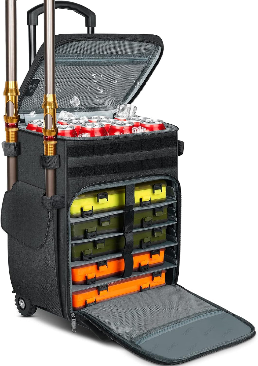 MATEIN Rolling Tackle Box with Cooler, Large Fishing Backpack with Wheels