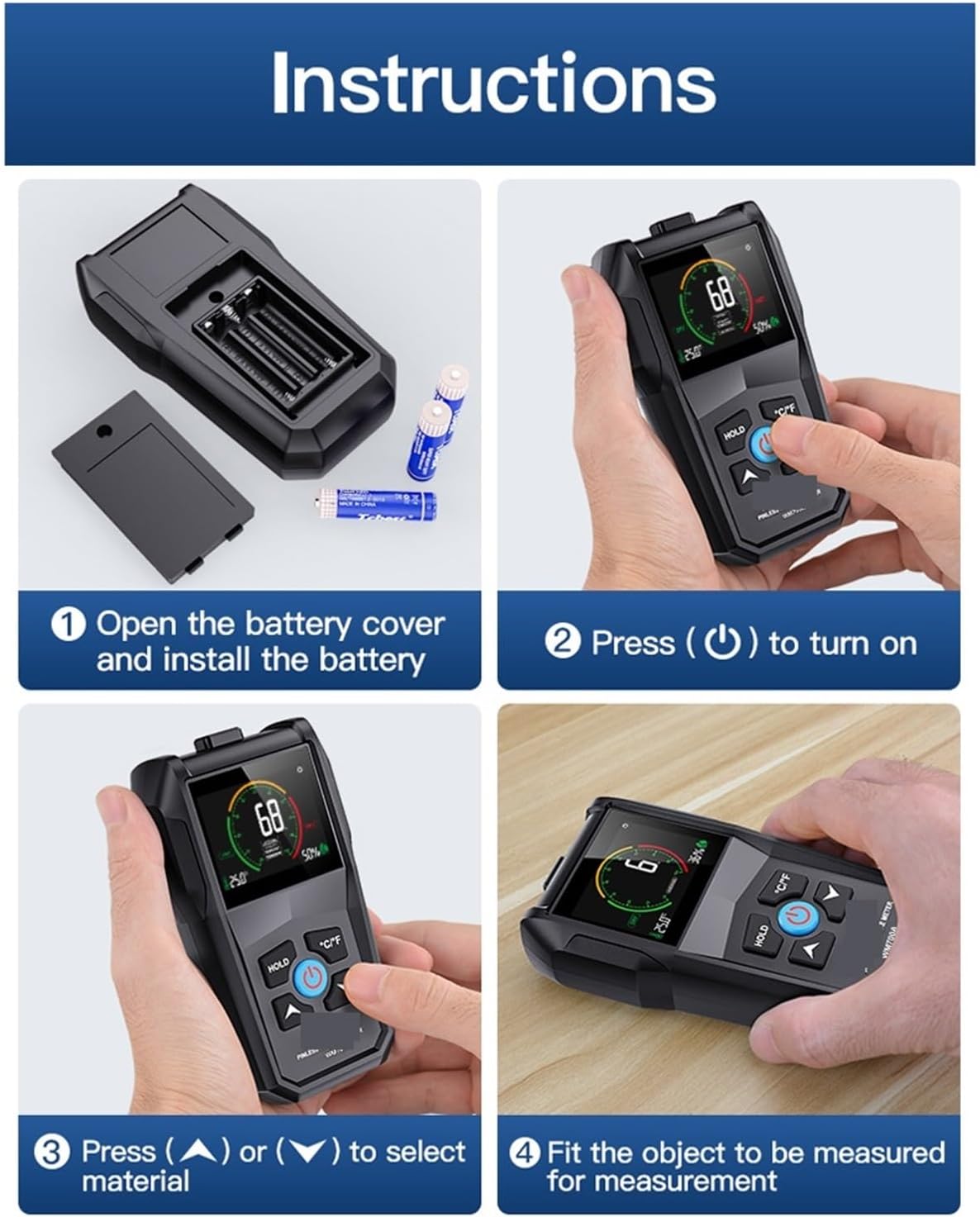 Moisture Meter, Full Angle Inverted Moisture Detector Wood Moisture Meter Temperature Humidity Detection Home Moisture Detector