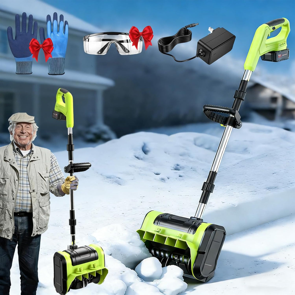 Brushless Electric Cordless Snow Shovel Compatible with 40V Battery and Charger, 10” Cordless Snow Blower Electric Snow Thrower, Adjustable Direction, Fast Snow Removal on Deck, Patio
