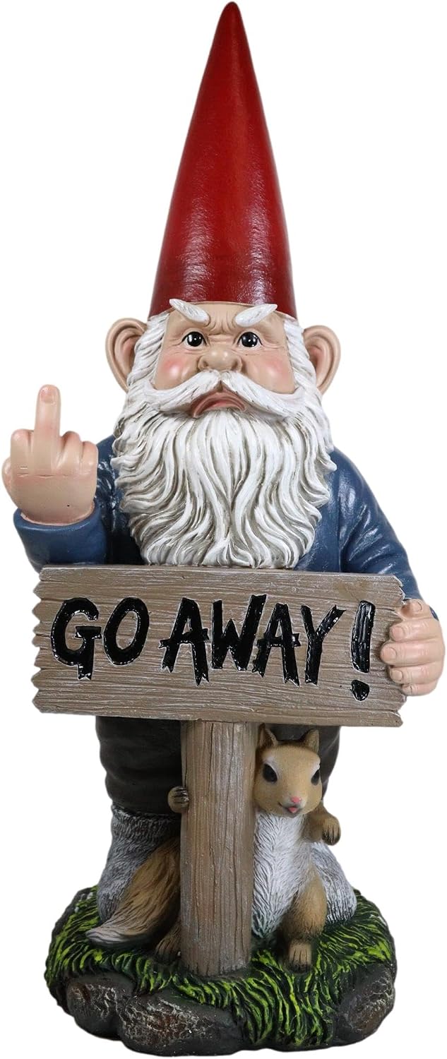 Ebros Garden Greeter Go Away! Unwelcome Gnomes Flipping Double Birds Statue Patio Outdoor Poolside Garden Figurine As Whimsical Decor Magical Fantasy Gnome (Set of 2 Rude Gnomes)
