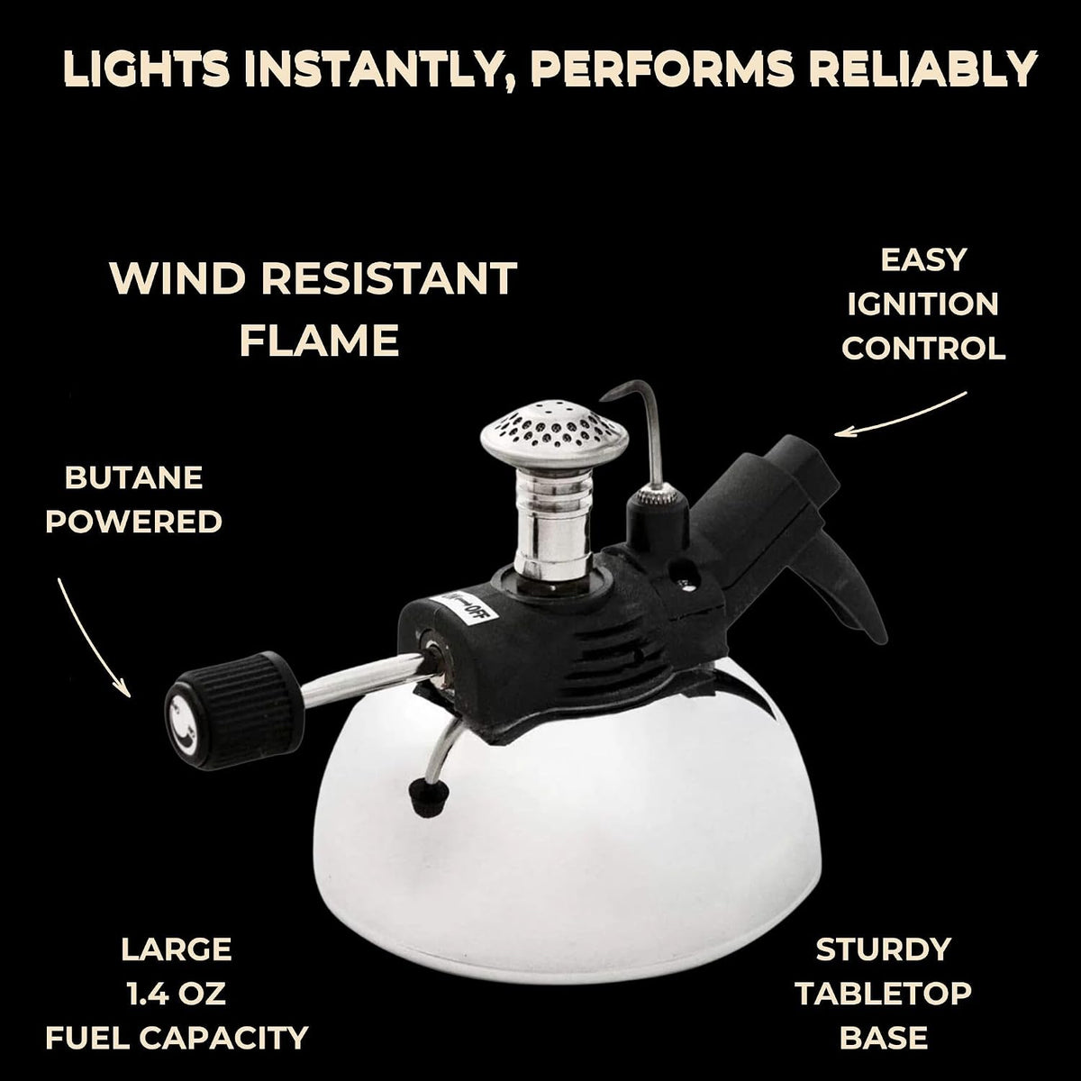 The Burner by ALEC Bradley – Table Cigar Lighter for Tobacco – Wind-Resistant, Butane-Powered, Easy to Use, Large Flame, Lights Up to 1,000 Cigars Before Refill