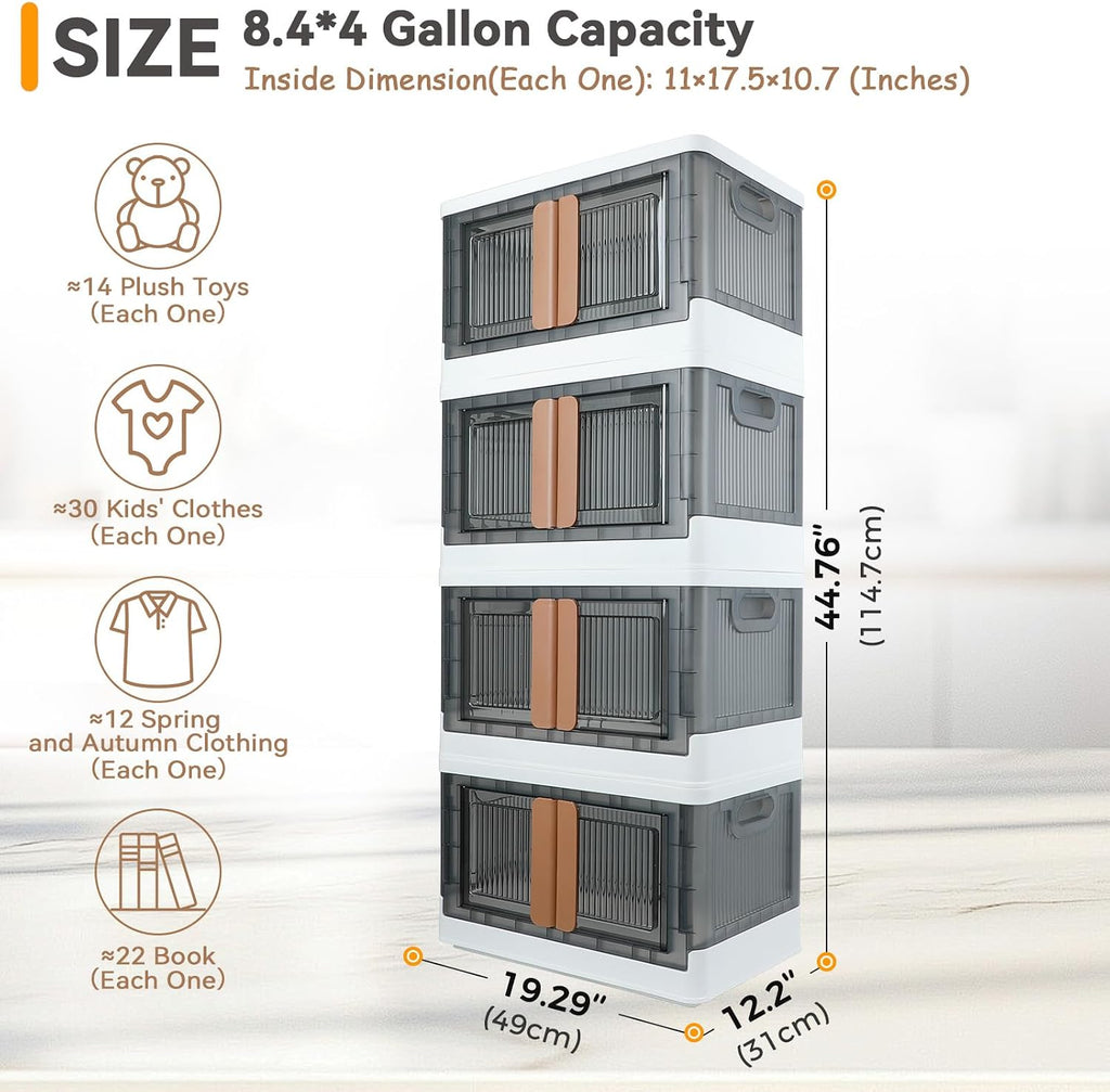 Storage Box, Plastic Cabinet, 8.4 Gals (32L) Each One, 4 Packs