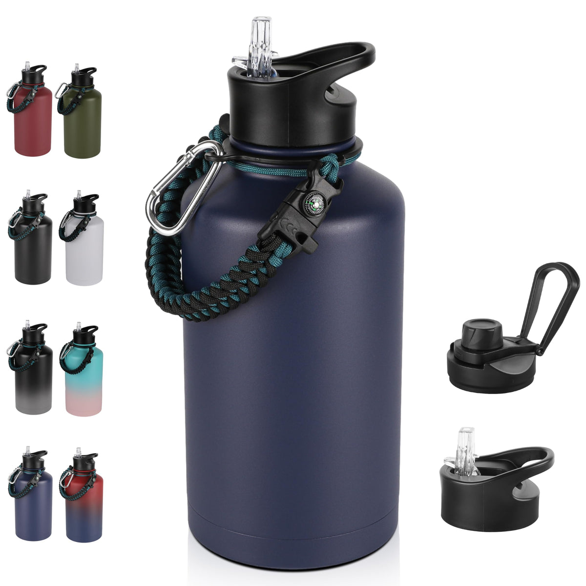 32 oz Insulated Water Bottle Bulk 8 Pack, Stainless Steel Sports Water Bottles with Straw Lid & Wide Mouth Lids, Double Walled Vacuum, Leak Proof, White