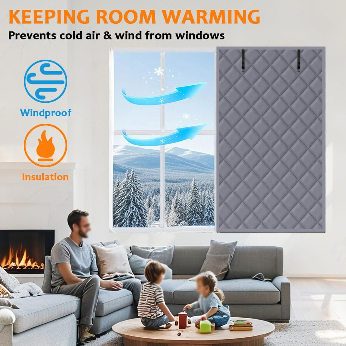 Winter Window Insulation Kit, 20" 28" 36" 48" 79" Cotton Insulated Curtains for Winter Window Insulation Cover, Thermal Window Cover for Winterizing Bedroom Attic RV Garage(Black,63x114in/160x290cm)