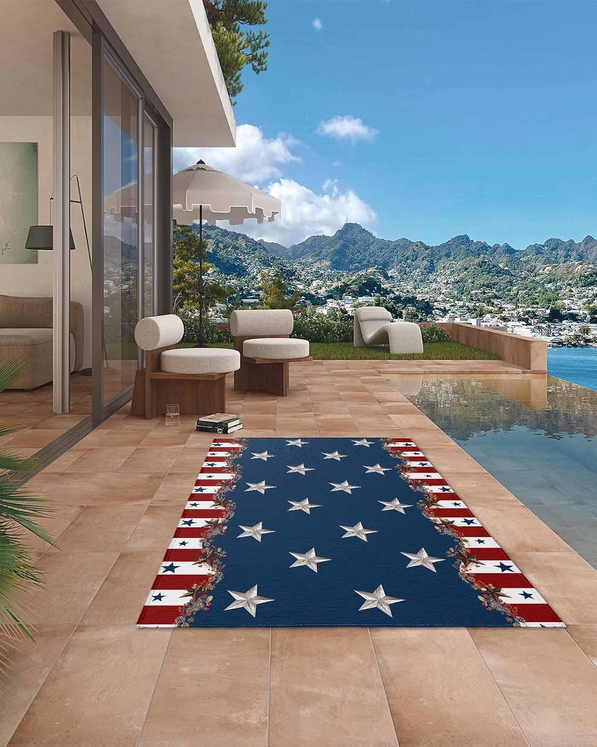 Independence Day Country Star Outdoor Rug 5x8ft, Waterproof Indoor Outdoor Rug for Patio, 4th of July Camping Carpet Mat Outside Area Rug for RV Picnic Beach Balcony Deck Backyard