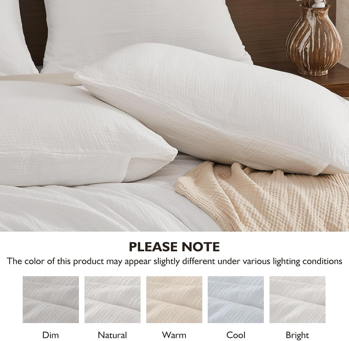 EMME Muslin Cotton Duvet Cover Set Linen Like Cream White King