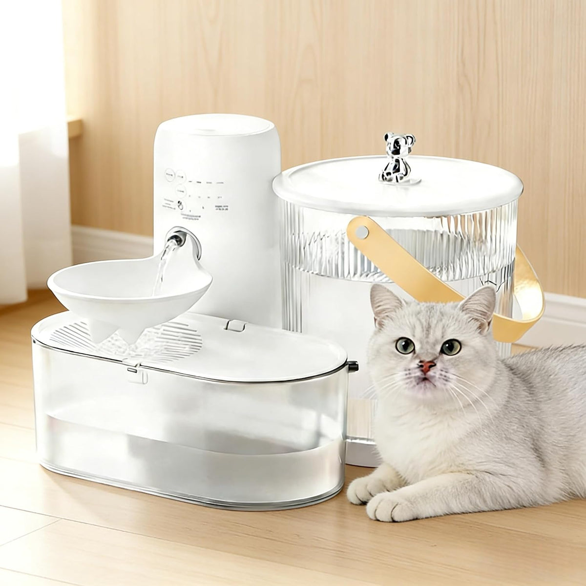 Wireless Filterless Cat Water Fountain, Wastewater Separation Pet Water Fountain 3.5L Quiet No Filter Automatic Cats & Dogs Water Dispenser for Indoor